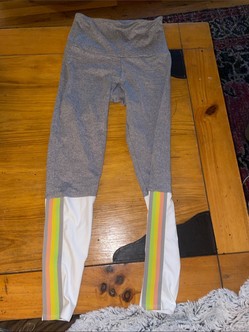 Onzie Gray Leggings with Rainbow Stripe Leg Panels